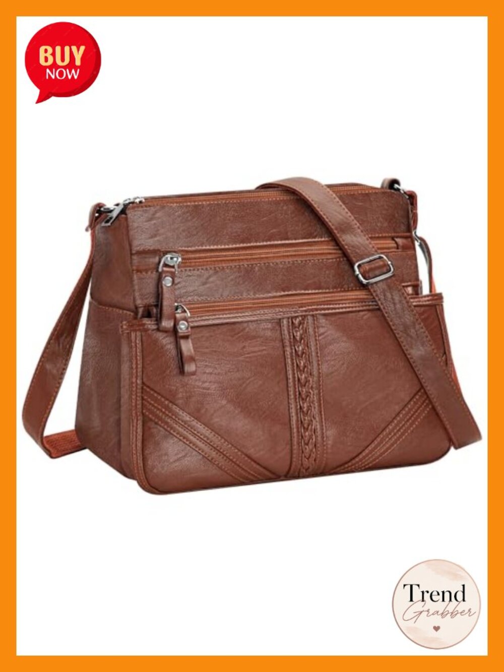 PU Leather Crossbody Bag Multi Pocket Shoulder Purse Adjustable Strap